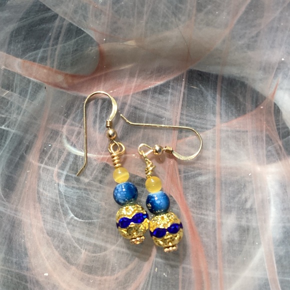 Blue and gold earrings - Picture 3 of 6